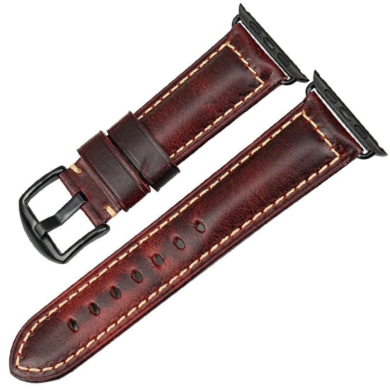 Bracelets Apple Watch Rouge (Noir) 38 40 41 42 44 45 49 mm compatible serie 1 2 3 4 5 6 7 8 se et Ultra Bracelet vintage en cuir eWatch Straps