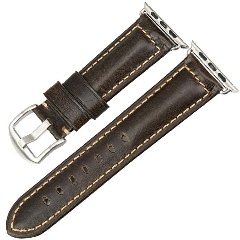 Bracelets Apple Watch Vert (Argent) 38 40 41 42 44 45 49 mm compatible serie 1 2 3 4 5 6 7 8 se et Ultra Bracelet vintage en cuir eWatch Straps