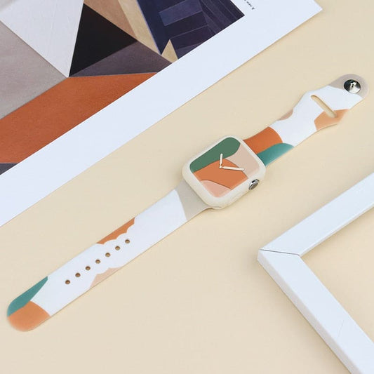 Bracelets Apple Watch Vert et orange foncé 38 40 41 42 44 45 49 mm compatible serie 1 2 3 4 5 6 7 8 se et Ultra Bracelet silicone camouflage eWatch Straps