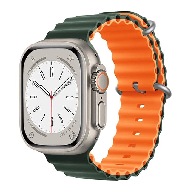 Bracelets Apple Watch Vert foncé et orange 38 40 41 42 44 45 49 mm compatible serie 1 2 3 4 5 6 7 8 se et Ultra Bracelet Océan eWatch Straps